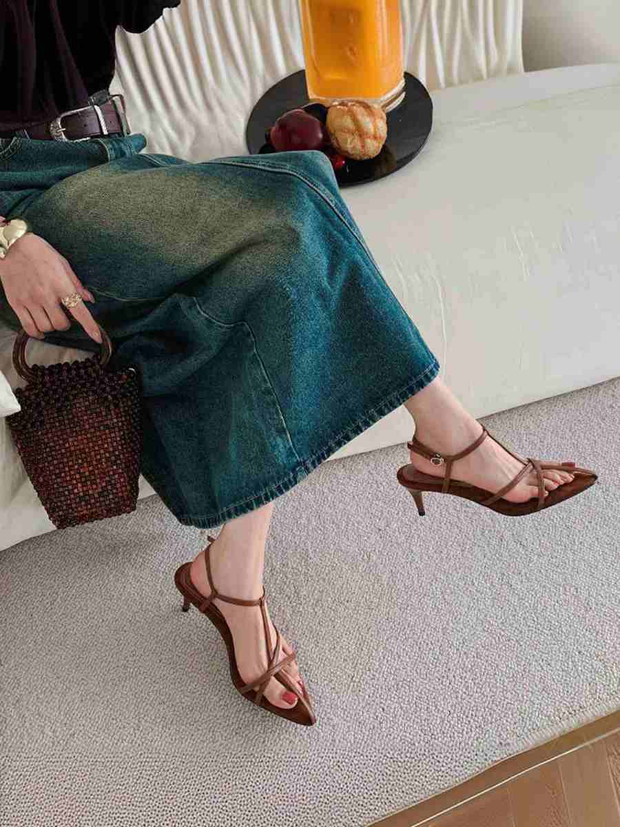 Minimalist Cross Strap Pointed Toe High Heel Sandals for Women - Sexy Open Toe Charm in Chic Design