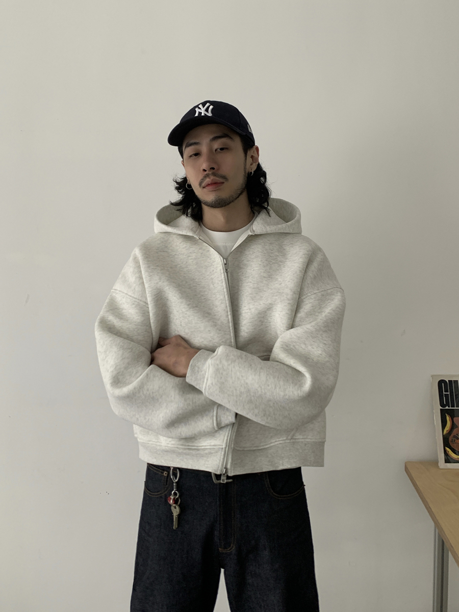 Minimalist High-End Air Layer Hooded Sweatshirt Unisex Boxy Zipper Jacket for Streetwear Style Minimalist High-End Air Layer Hooded Sweatshirt Unisex Boxy Zipper Jacket for Streetwear Style