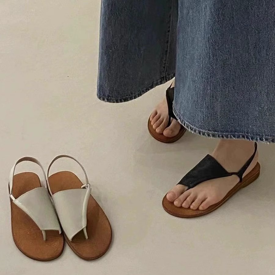 Minimalist High-End Flat Toe-Post French Sandals for Women - Stylish Roman Beach Casual Footwear