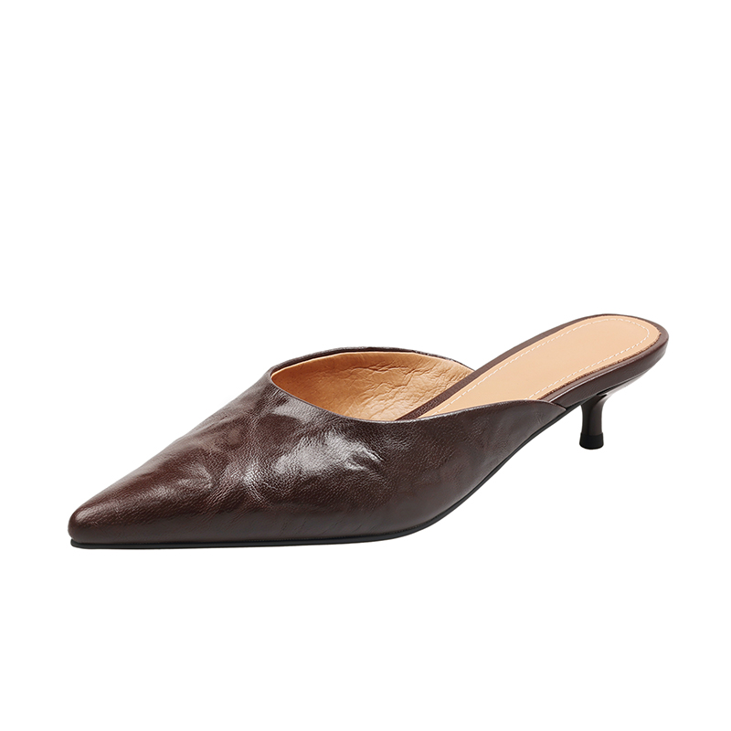 Minimalist High-Quality Sheepskin Pointed Toe Stiletto Mules - Women's Open-Toe Half Slippers for Chic Style Minimalist High-Quality Sheepskin Pointed Toe Stiletto Mules - Women's Open-Toe Half Slippers for Chic Style