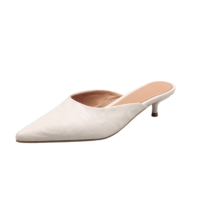 Minimalist High-Quality Sheepskin Pointed Toe Stiletto Mules - Women's Open-Toe Half Slippers for Chic Style Minimalist High-Quality Sheepskin Pointed Toe Stiletto Mules - Women's Open-Toe Half Slippers for Chic Style