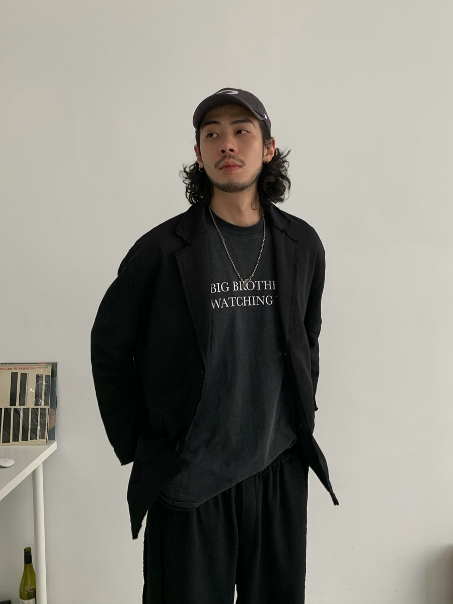 Minimalist Melange Frayed Spliced Oversized Casual Suit Jacket for Men - Trendy Loose Fit Street Style Outerwear