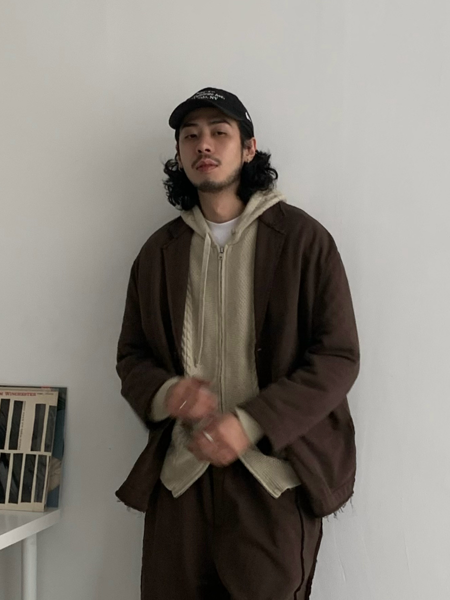 Minimalist Melange Frayed Spliced Oversized Casual Suit Jacket for Men - Trendy Loose Fit Street Style Outerwear