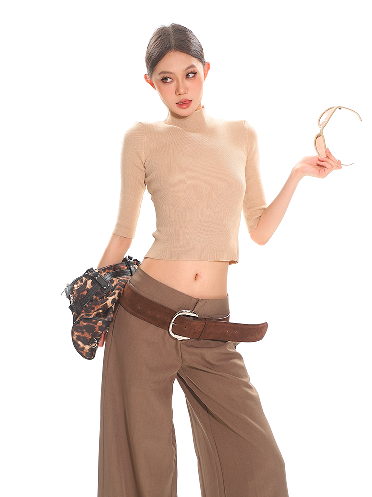 Minimalist Mid-High Neck Knitted Top for Women - Slim Fit Base Layer, Spring Fashion Essential, High-End Feel, Sexy Style Minimalist Mid-High Neck Knitted Top for Women - Slim Fit Base Layer, Spring Fashion Essential, High-End Feel, Sexy Style