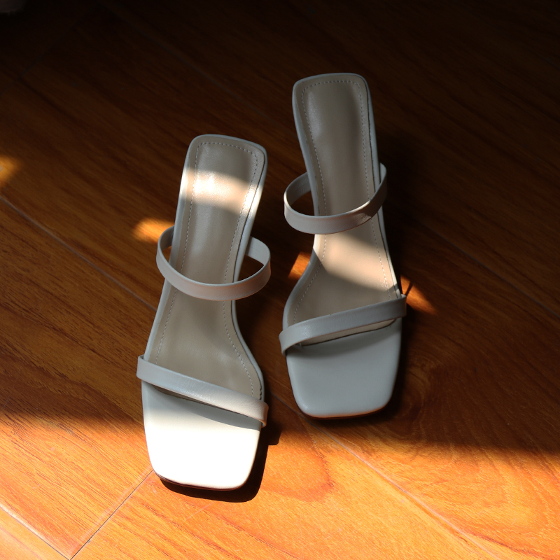 Minimalist Open-Toe Stiletto Sandals for Women - Genuine Leather Elegant High-Heeled Slides for Summer Outdoor Wear