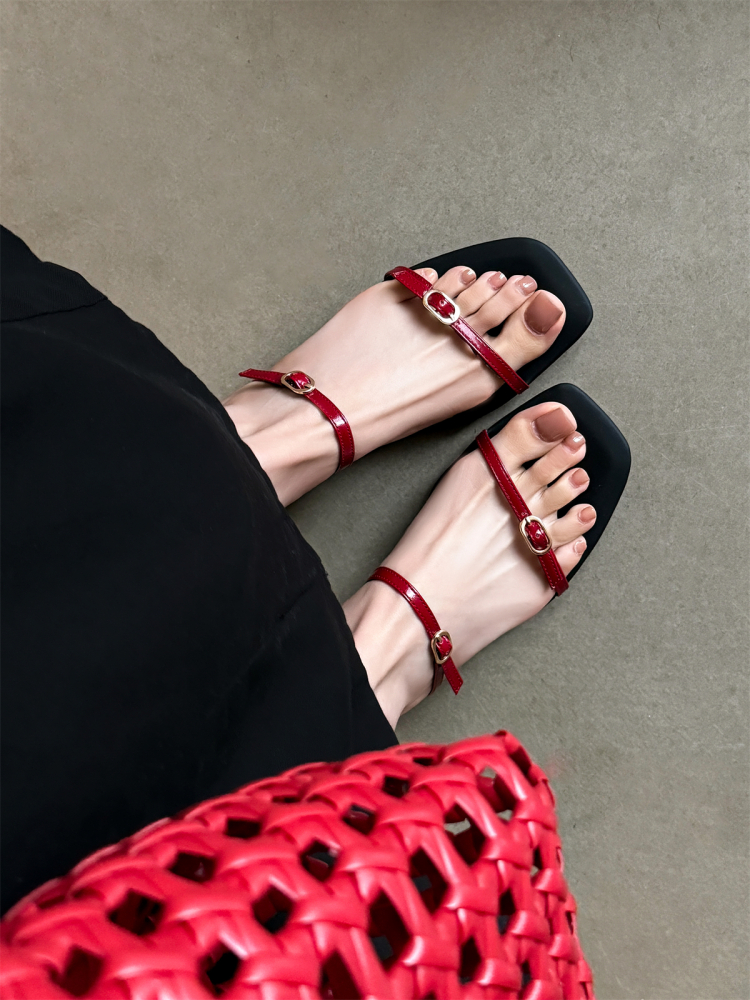 Minimalist Thin Strap Open-Toe French Slippers for Women - Slip-On Wedge Flat One-Strap Sandals Minimalist Thin Strap Open-Toe French Slippers for Women - Slip-On Wedge Flat One-Strap Sandals