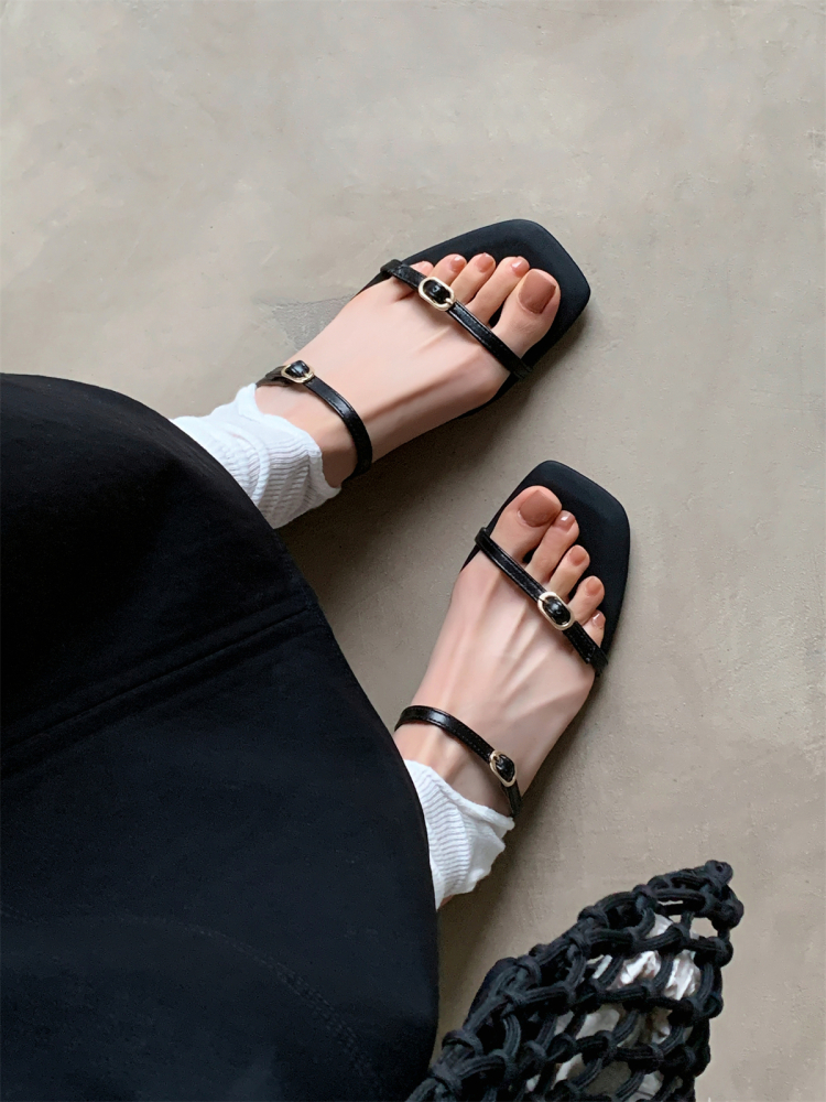 Minimalist Thin Strap Open-Toe French Slippers for Women - Slip-On Wedge Flat One-Strap Sandals Minimalist Thin Strap Open-Toe French Slippers for Women - Slip-On Wedge Flat One-Strap Sandals