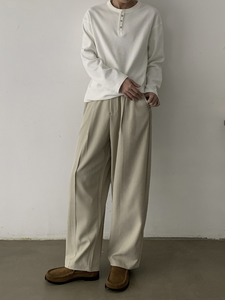 Minimalist Vintage Draped Frayed Casual Straight Pants for Men and Women - High-End Old Money Style, Timeless Fashion Essential