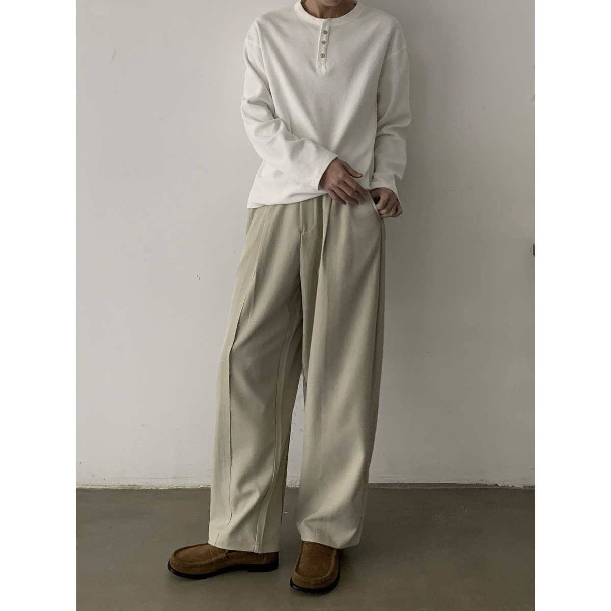 Minimalist Vintage Draped Frayed Casual Straight Pants for Men and Women - High-End Old Money Style, Timeless Fashion Essential