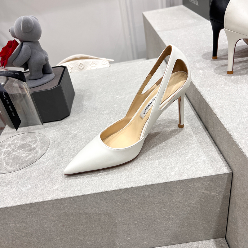 Minimalist White High-Heeled Pointed Toe Spliced Thin Heel Women's Shoes - Elegant European American Fashion Style