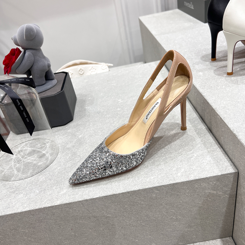 Minimalist White High-Heeled Pointed Toe Spliced Thin Heel Women's Shoes - Elegant European American Fashion Style