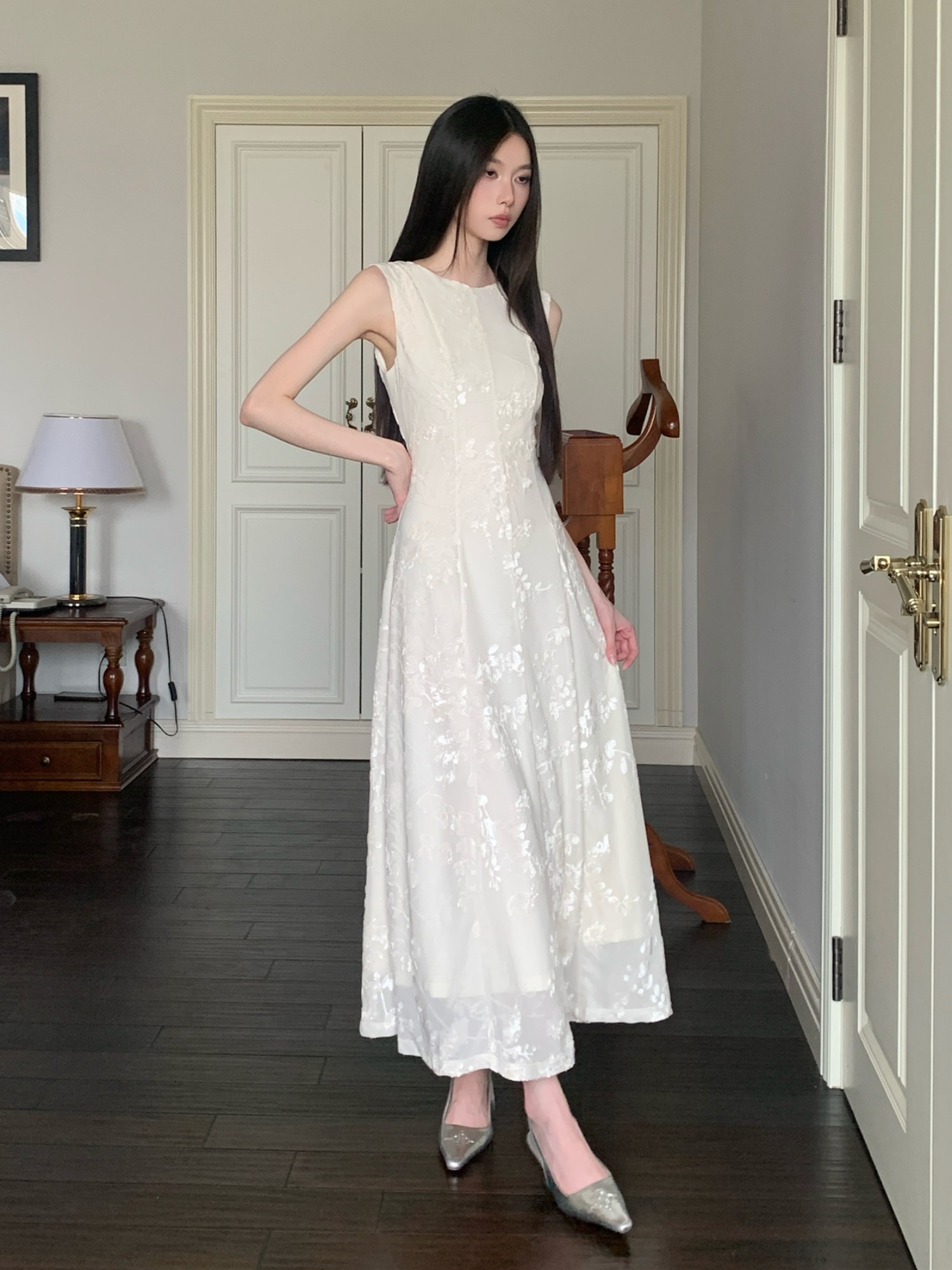 Moonlight Goddess White Sheer Vest Dress - Women's Summer Ultra-Fairy Waist-Cinched Flared Long Skirt, Boho Chic Style Moonlight Goddess White Sheer Vest Dress - Women's Summer Ultra-Fairy Waist-Cinched Flared Long Skirt, Boho Chic Style