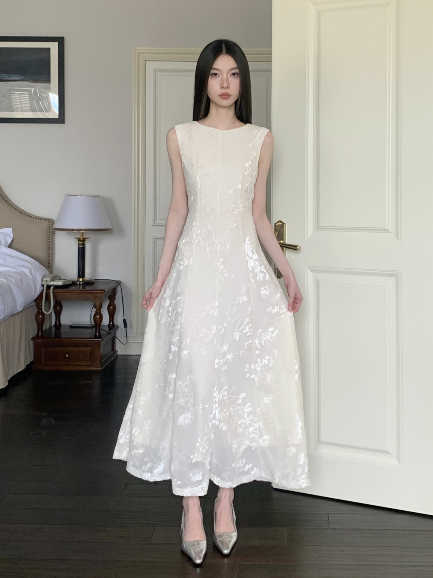 Moonlight Goddess White Sheer Vest Dress - Women's Summer Ultra-Fairy Waist-Cinched Flared Long Skirt, Boho Chic Style