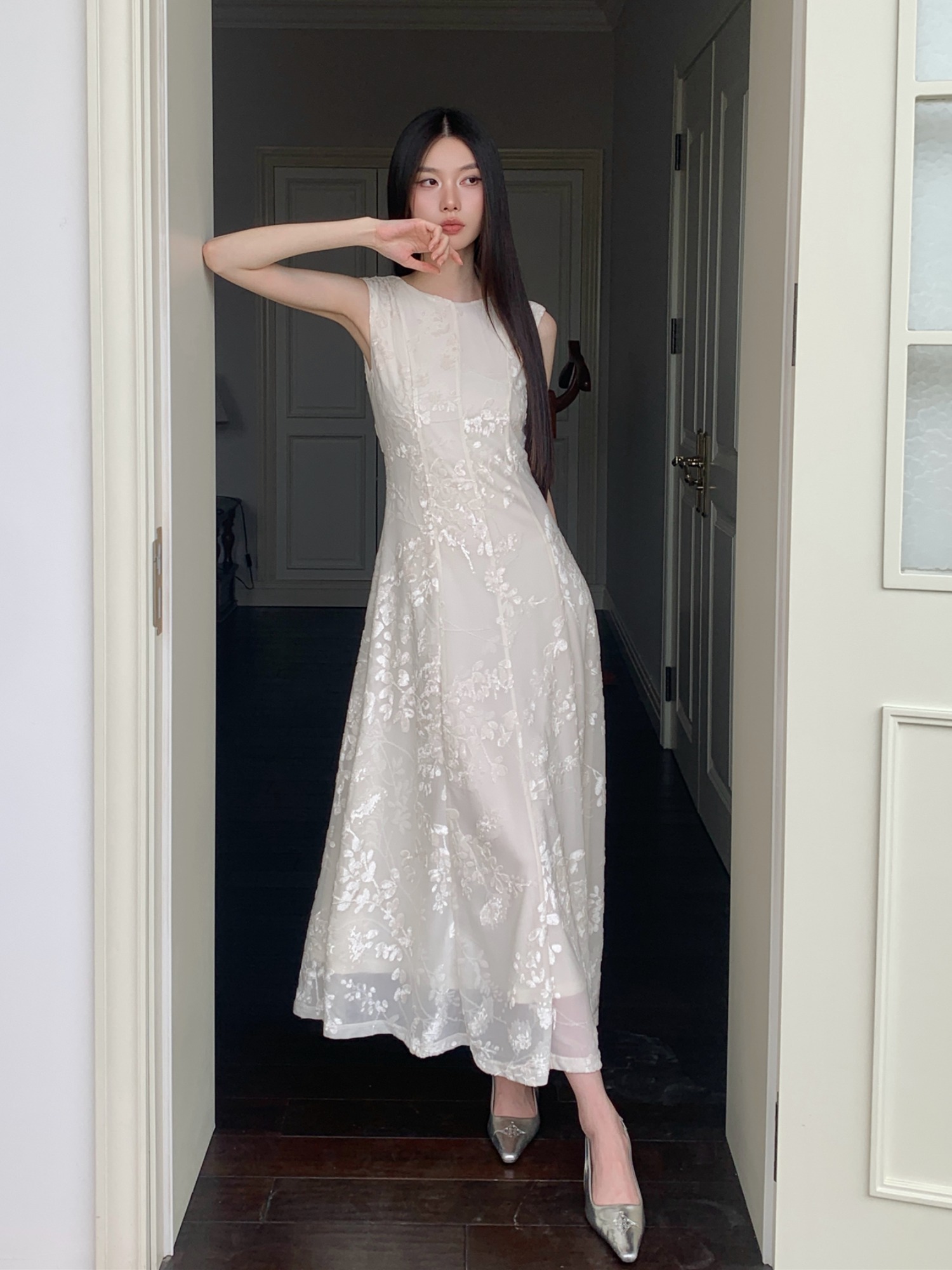 Moonlight Goddess White Sheer Vest Dress - Women's Summer Ultra-Fairy Waist-Cinched Flared Long Skirt, Boho Chic Style Moonlight Goddess White Sheer Vest Dress - Women's Summer Ultra-Fairy Waist-Cinched Flared Long Skirt, Boho Chic Style