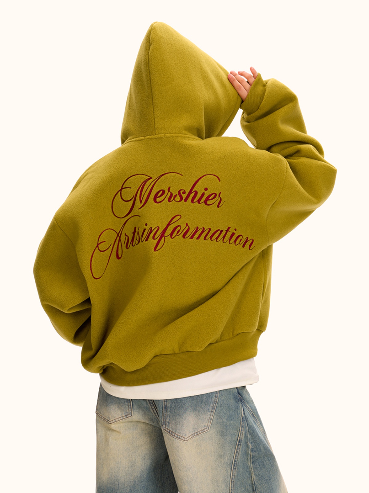 Mustard Yellow Fleece-Lined Hooded Cardigan Sweatshirt - Unisex Loose American Retro Jacket for Autumn & Winter Fashion