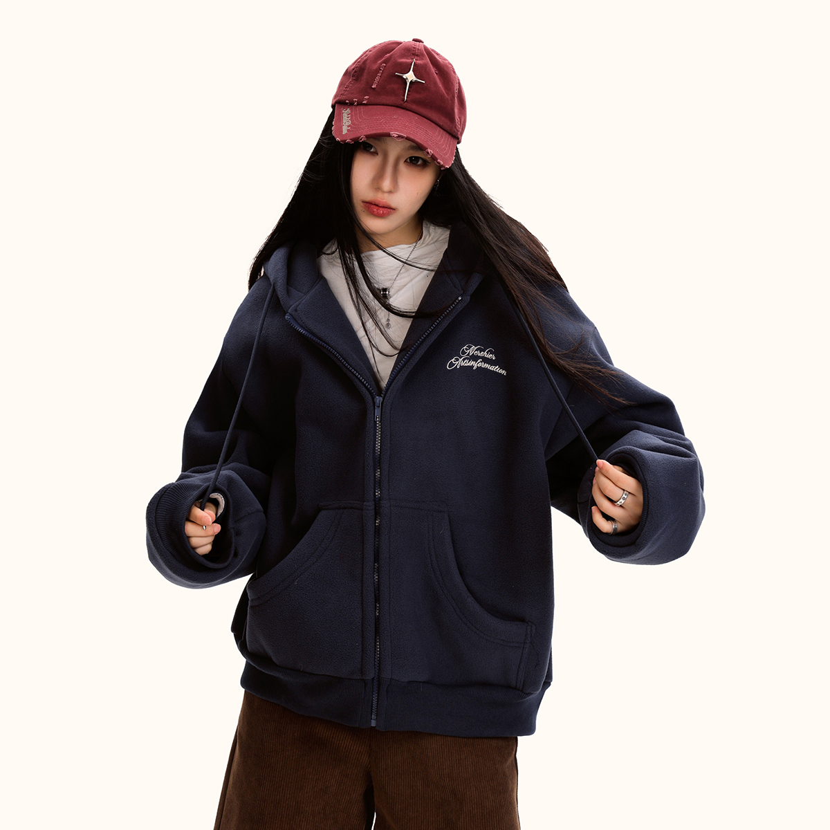 Mustard Yellow Fleece-Lined Hooded Cardigan Sweatshirt - Unisex Loose American Retro Jacket for Autumn & Winter Fashion