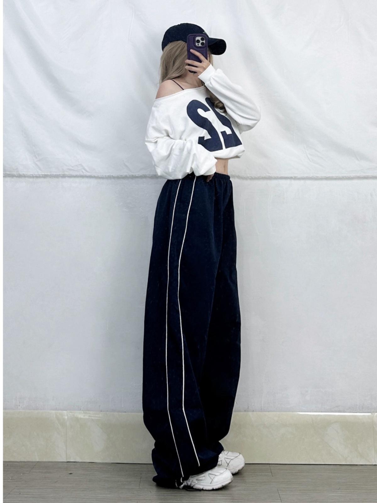 Navy Blue Asymmetrical Shoulder Long Sleeve T-Shirt with Dance Letter Print for Women - Quick-Dry Casual Jazz Dance Top Navy Blue Asymmetrical Shoulder Long Sleeve T-Shirt with Dance Letter Print for Women - Quick-Dry Casual Jazz Dance Top