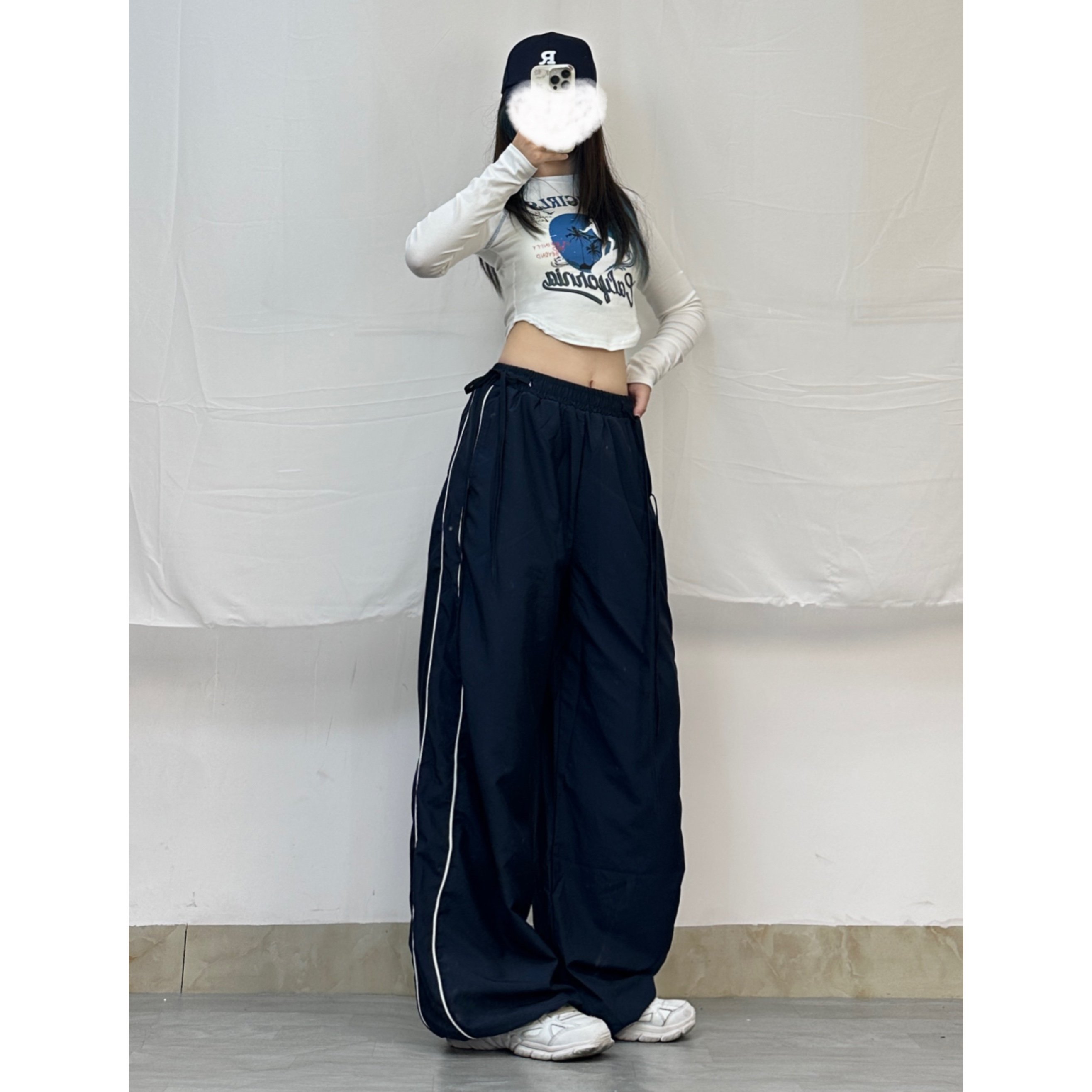 Navy Blue Quick-Dry Wide-Leg Jazz Pants for Women - Casual Versatile Hip-Hop Style Loose Fit