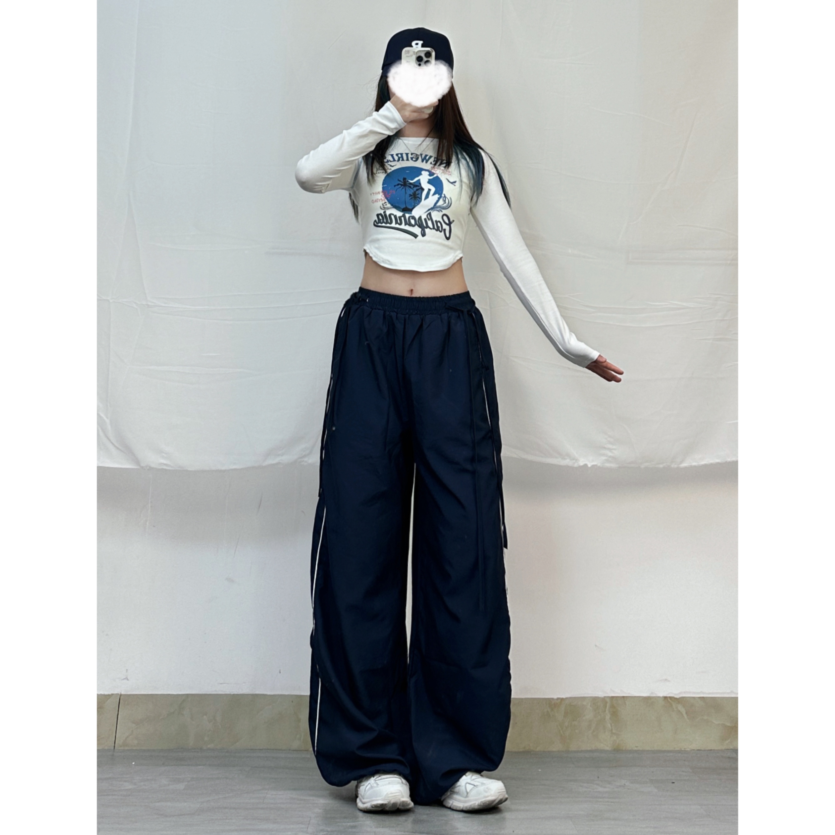 Navy Blue Quick-Dry Wide-Leg Jazz Pants for Women - Casual Versatile Hip-Hop Style Loose Fit Navy Blue Quick-Dry Wide-Leg Jazz Pants for Women - Casual Versatile Hip-Hop Style Loose Fit