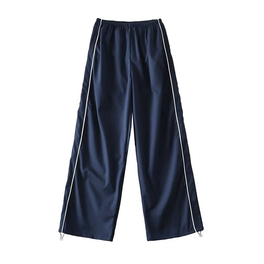 Navy Blue Quick-Dry Wide-Leg Jazz Pants for Women - Casual Versatile Hip-Hop Style Loose Fit