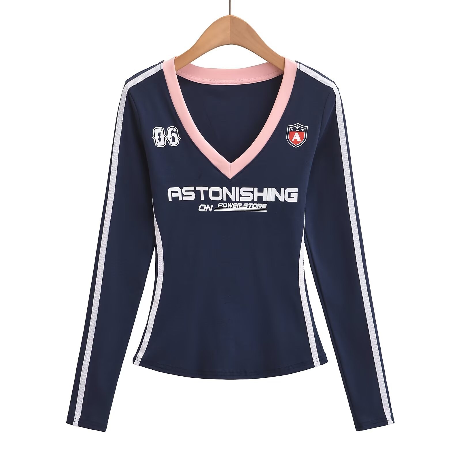 Navy Blue Spliced Long Sleeve Top with Pink Tie-Dye Printed Sports Pants - Hip-Hop Dance Style Long Pants for Trendy Outfits