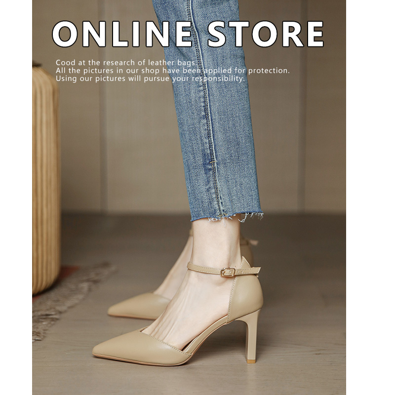 Nude Chunky Heel High-Heeled Sandals for Women, Retro Minimalist One-Strap Closed-Toe Flats, Summer 2025 Style