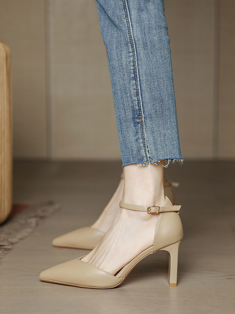 Nude Chunky Heel High-Heeled Sandals for Women, Retro Minimalist One-Strap Closed-Toe Flats, Summer 2025 Style