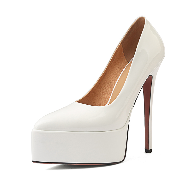 Nude Patent Leather High Heels - Sexy Thin Heels, Pointed Toe, Single Strap Waterproof Platform - Versatile Fashion Footwear