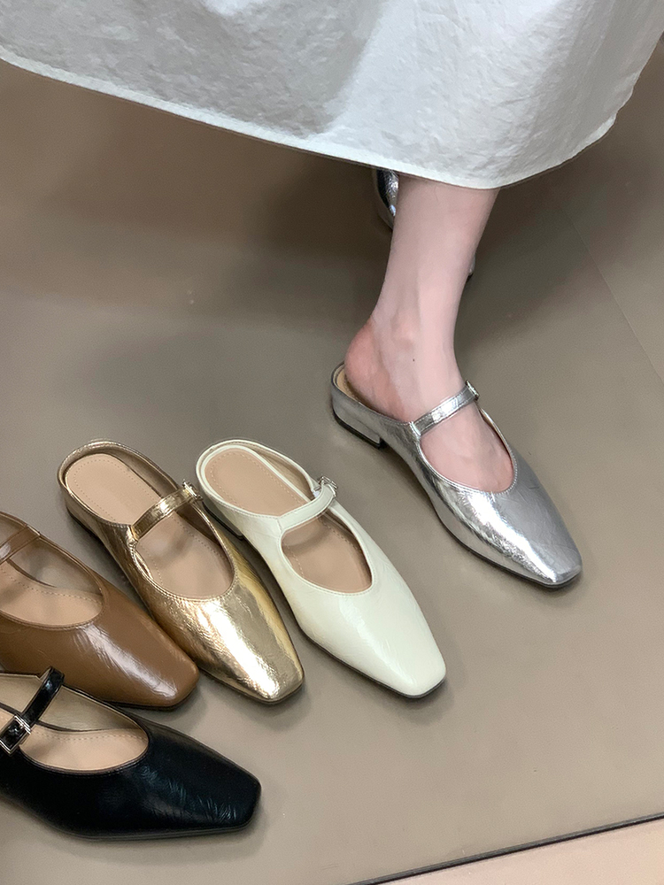 Ocean One Chunky-Heeled Retro Style Commuting Flats, Square Toe One-Strap Open-Toe Slippers, Versatile 2025 Design