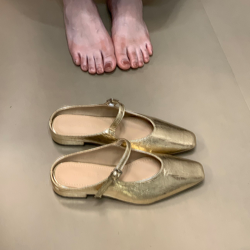 Ocean One Chunky-Heeled Retro Style Commuting Flats, Square Toe One-Strap Open-Toe Slippers, Versatile 2025 Design