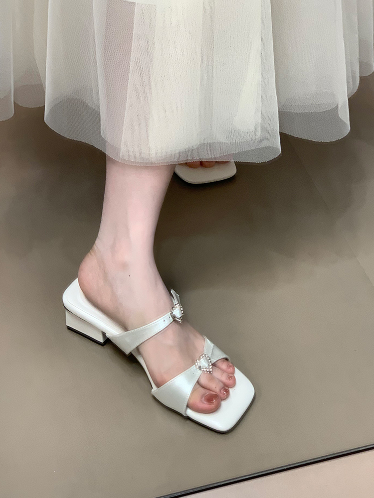 Ocean One Square Toe Chunky Heel Sandals with Heart-Shaped Rhinestones, Fairy Style Cool Slippers for Versatile Summer Outfits Ocean One Square Toe Chunky Heel Sandals with Heart-Shaped Rhinestones, Fairy Style Cool Slippers for Versatile Summer Outfits