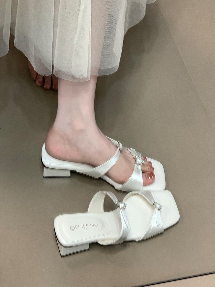 Ocean One Square Toe Chunky Heel Sandals with Heart-Shaped Rhinestones, Fairy Style Cool Slippers for Versatile Summer Outfits Ocean One Square Toe Chunky Heel Sandals with Heart-Shaped Rhinestones, Fairy Style Cool Slippers for Versatile Summer Outfits