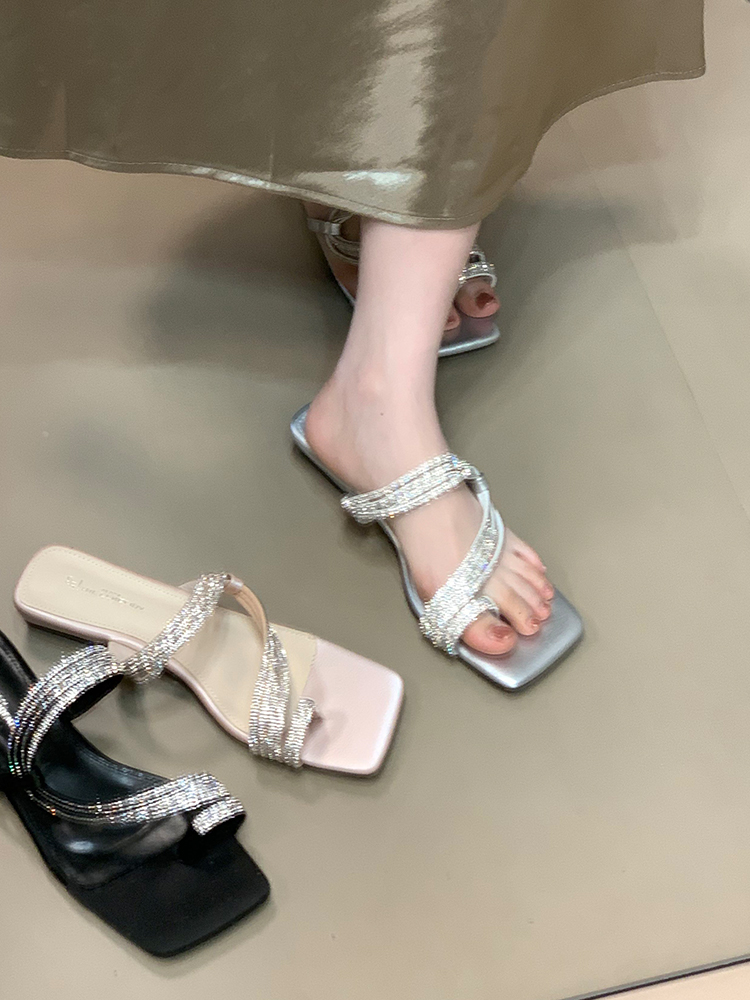 Ocean One Water Diamond Thin Strap Sandals for Women - French High-End Low-Heeled Slide Sandals Perfect for Skirts and Dresses Ocean One Water Diamond Thin Strap Sandals for Women - French High-End Low-Heeled Slide Sandals Perfect for Skirts and Dresses