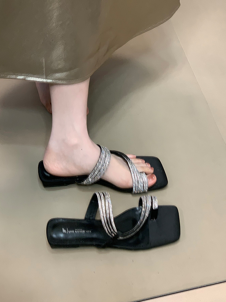 Ocean One Water Diamond Thin Strap Sandals for Women - French High-End Low-Heeled Slide Sandals Perfect for Skirts and Dresses Ocean One Water Diamond Thin Strap Sandals for Women - French High-End Low-Heeled Slide Sandals Perfect for Skirts and Dresses