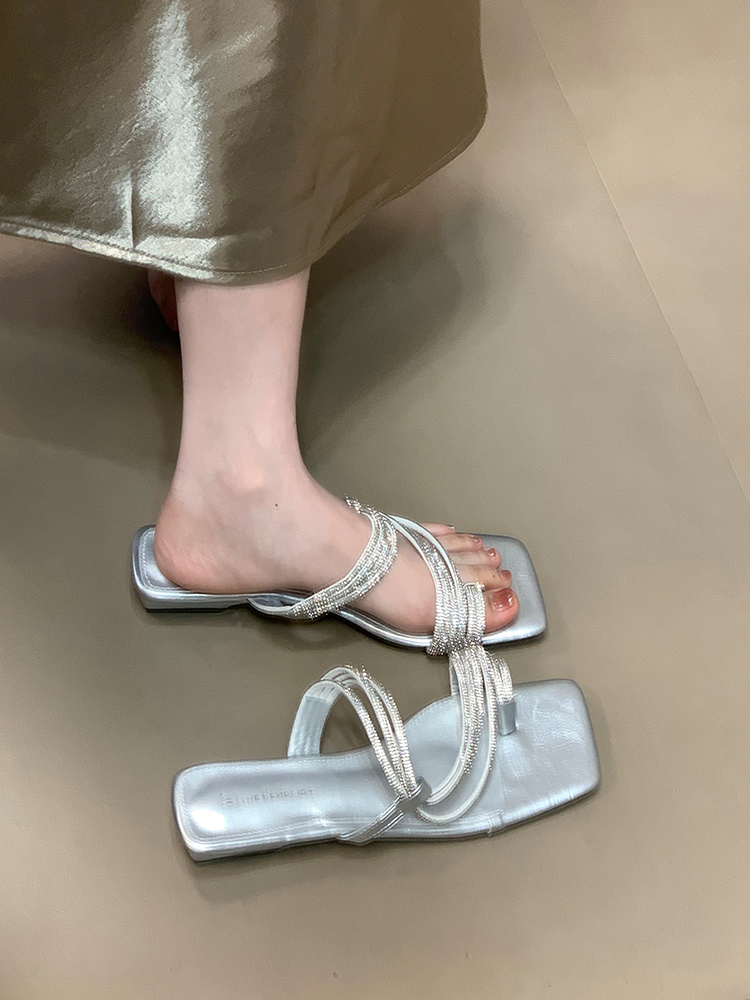 Ocean One Water Diamond Thin Strap Sandals for Women - French High-End Low-Heeled Slide Sandals Perfect for Skirts and Dresses Ocean One Water Diamond Thin Strap Sandals for Women - French High-End Low-Heeled Slide Sandals Perfect for Skirts and Dresses