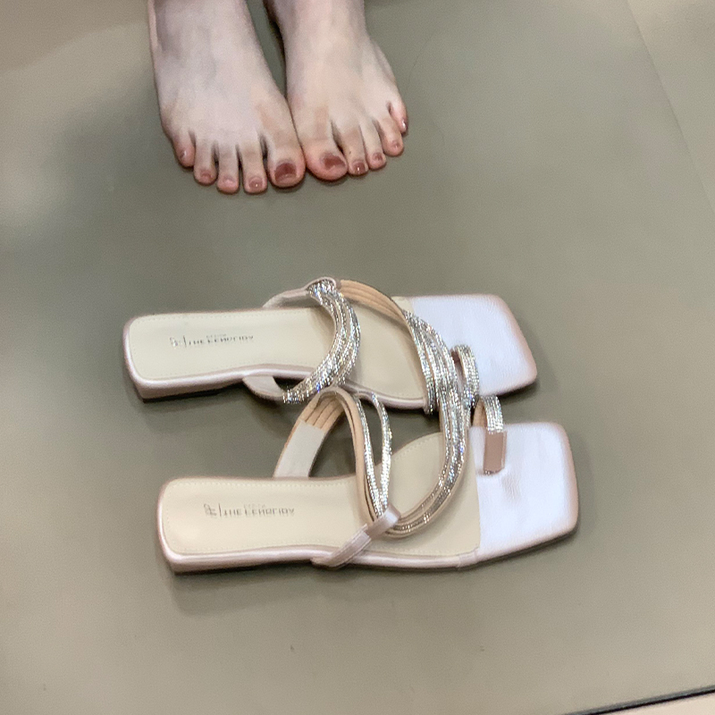 Ocean One Water Diamond Thin Strap Sandals for Women - French High-End Low-Heeled Slide Sandals Perfect for Skirts and Dresses Ocean One Water Diamond Thin Strap Sandals for Women - French High-End Low-Heeled Slide Sandals Perfect for Skirts and Dresses