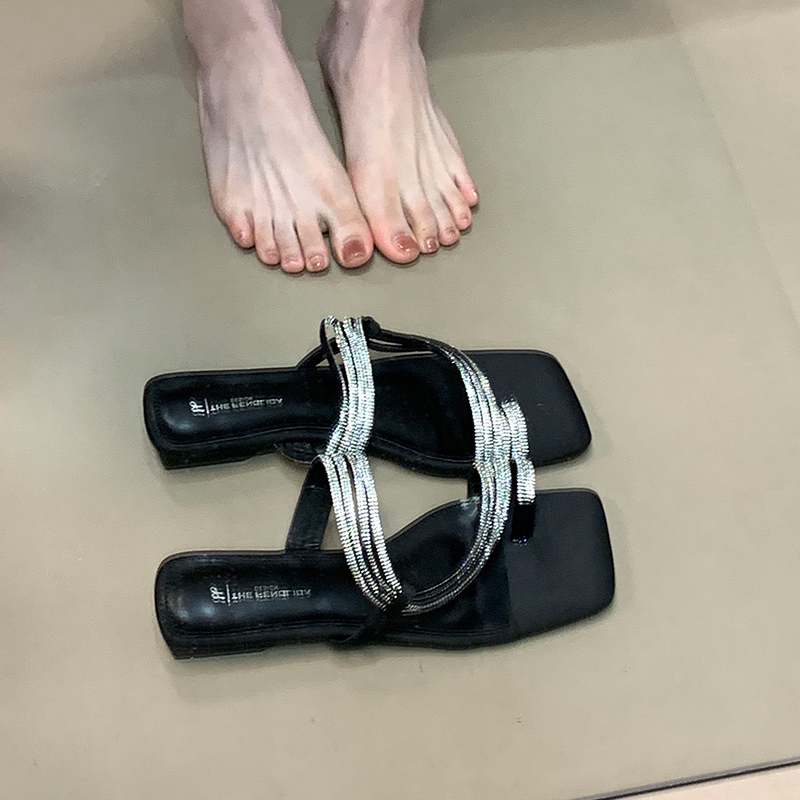 Ocean One Water Diamond Thin Strap Sandals for Women - French High-End Low-Heeled Slide Sandals Perfect for Skirts and Dresses Ocean One Water Diamond Thin Strap Sandals for Women - French High-End Low-Heeled Slide Sandals Perfect for Skirts and Dresses