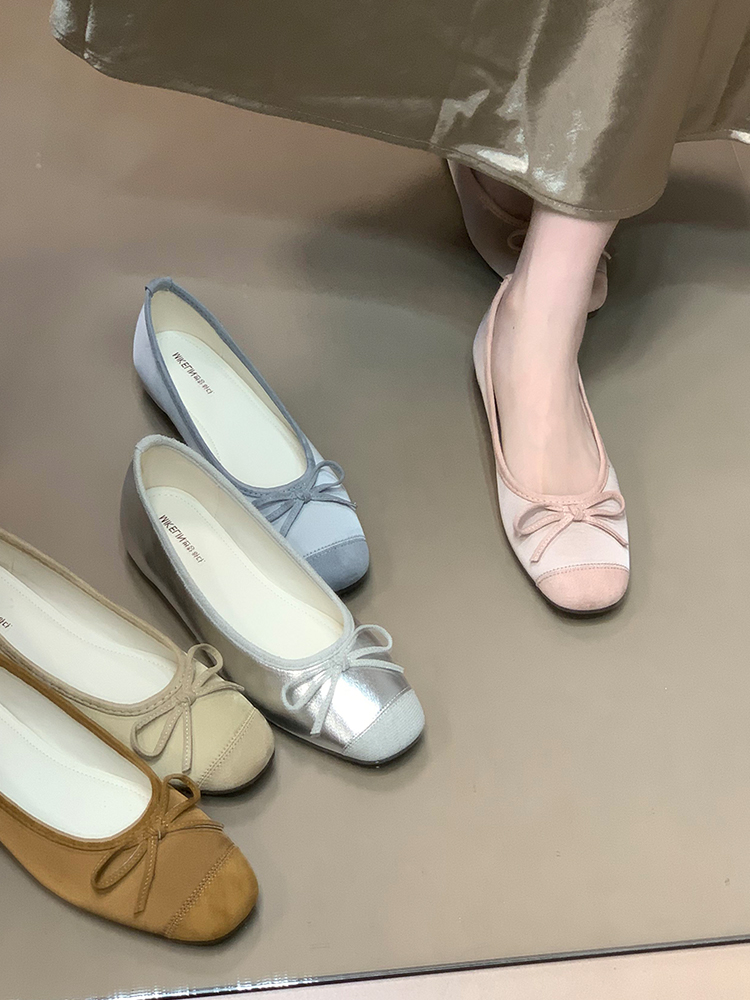 Ocean One Women's Bow Tie Spliced Flats - Versatile Height-Increasing Loafers, Niche Shallow Mouth Design for Chic Style