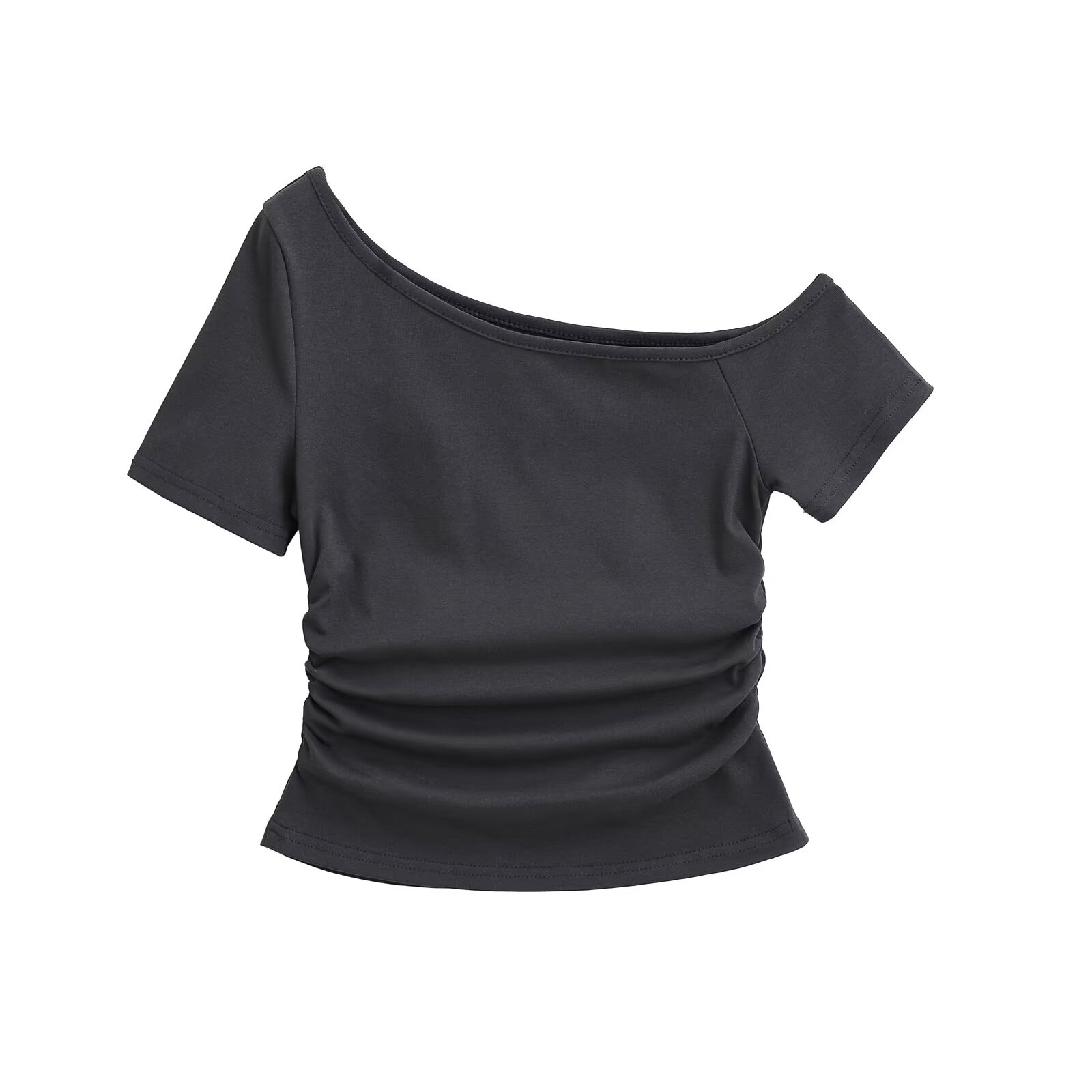 Off-Shoulder Cropped T-Shirt for Women, Relaxed Fit Short Sleeve, K-Pop Jazz Street Dance Style, Summer Fashion Off-Shoulder Cropped T-Shirt for Women, Relaxed Fit Short Sleeve, K-Pop Jazz Street Dance Style, Summer Fashion