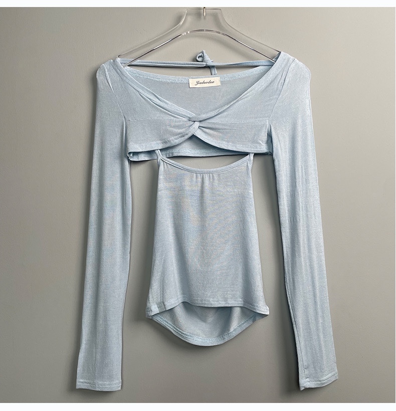 Off-Shoulder Halter Top Women's Long Sleeve Cover-Up - Korean Summer Soft Skin-Friendly Figure-Enhancing Style