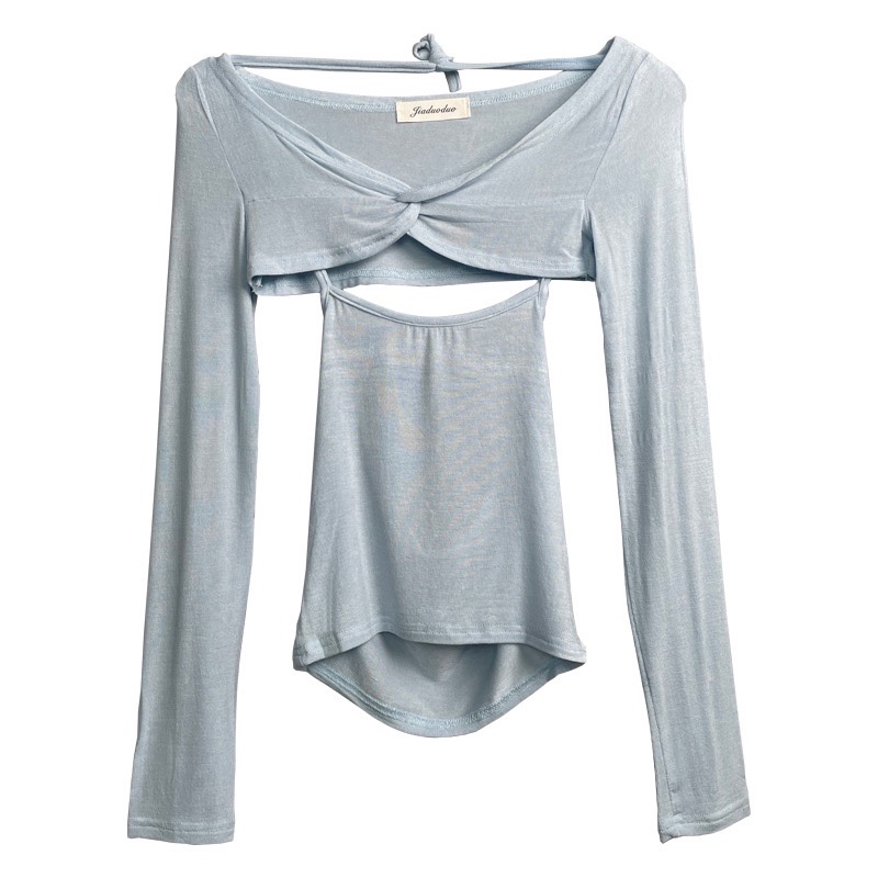 Off-Shoulder Halter Top Women's Long Sleeve Cover-Up - Korean Summer Soft Skin-Friendly Figure-Enhancing Style Off-Shoulder Halter Top Women's Long Sleeve Cover-Up - Korean Summer Soft Skin-Friendly Figure-Enhancing Style