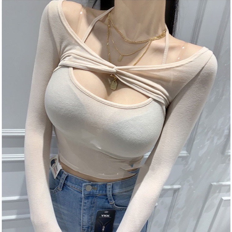 Off-Shoulder Halter Top Women's Long Sleeve Cover-Up - Korean Summer Soft Skin-Friendly Figure-Enhancing Style