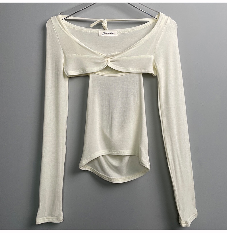 Off-Shoulder Halter Top Women's Long Sleeve Cover-Up - Korean Summer Soft Skin-Friendly Figure-Enhancing Style Off-Shoulder Halter Top Women's Long Sleeve Cover-Up - Korean Summer Soft Skin-Friendly Figure-Enhancing Style