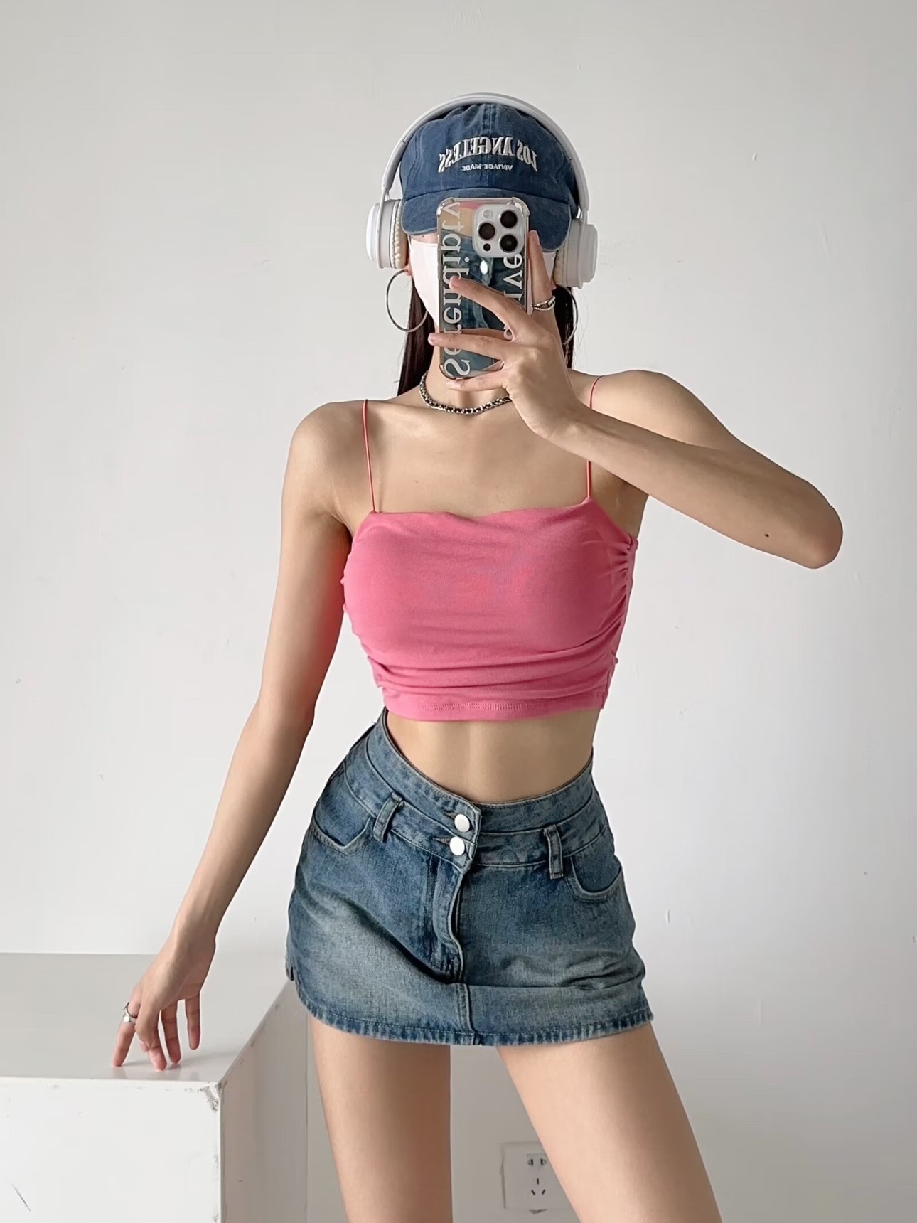Off-Shoulder Jazz Street Dance Crop Top with Chest Pad and Side Pleats - Thin Strap Midriff-Baring Outerwear Tank for Women