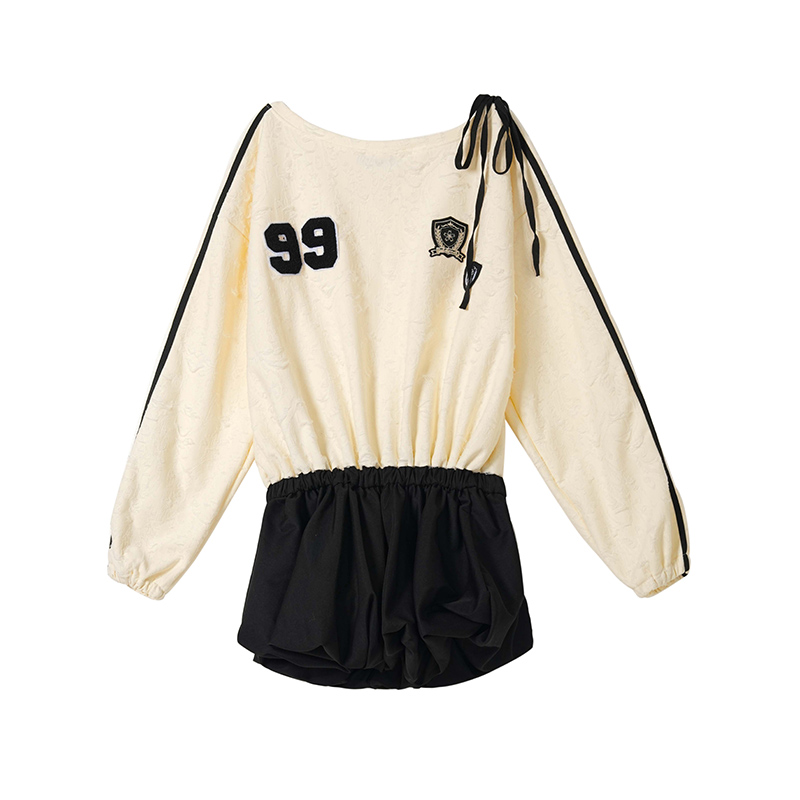 Off-Shoulder Waist-Cinching Dress for Women - Spicy Girl Style, Casual Sweatshirt Dress for Spring and Autumn, Short Skirt Fashion