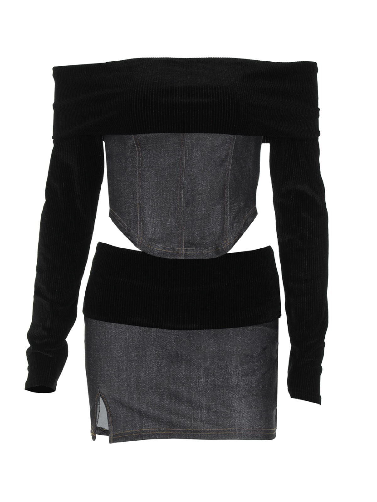 Off-the-Shoulder Long Sleeve Top and Bodycon Mini Skirt Two-Piece Set for Women - Early Autumn Fashion, Trendy & Stylish Off-the-Shoulder Long Sleeve Top and Bodycon Mini Skirt Two-Piece Set for Women - Early Autumn Fashion, Trendy & Stylish