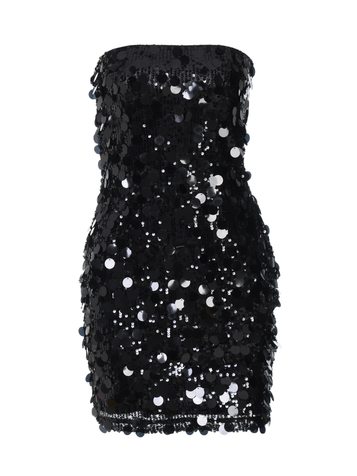 Off-The-Shoulder Reflective Sequined Bodycon Mini Dress for Women – Sexy Nightclub Style with Zipper Detail and Strapless Design Off-The-Shoulder Reflective Sequined Bodycon Mini Dress for Women – Sexy Nightclub Style with Zipper Detail and Strapless Design