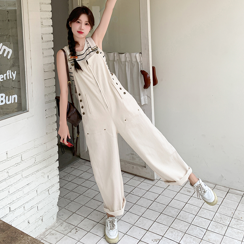 Off-White College Style Women's Overalls - Trendy Casual Loose Fit for Summer 2025, Age-Reducing and Lightweight Off-White College Style Women's Overalls - Trendy Casual Loose Fit for Summer 2025, Age-Reducing and Lightweight