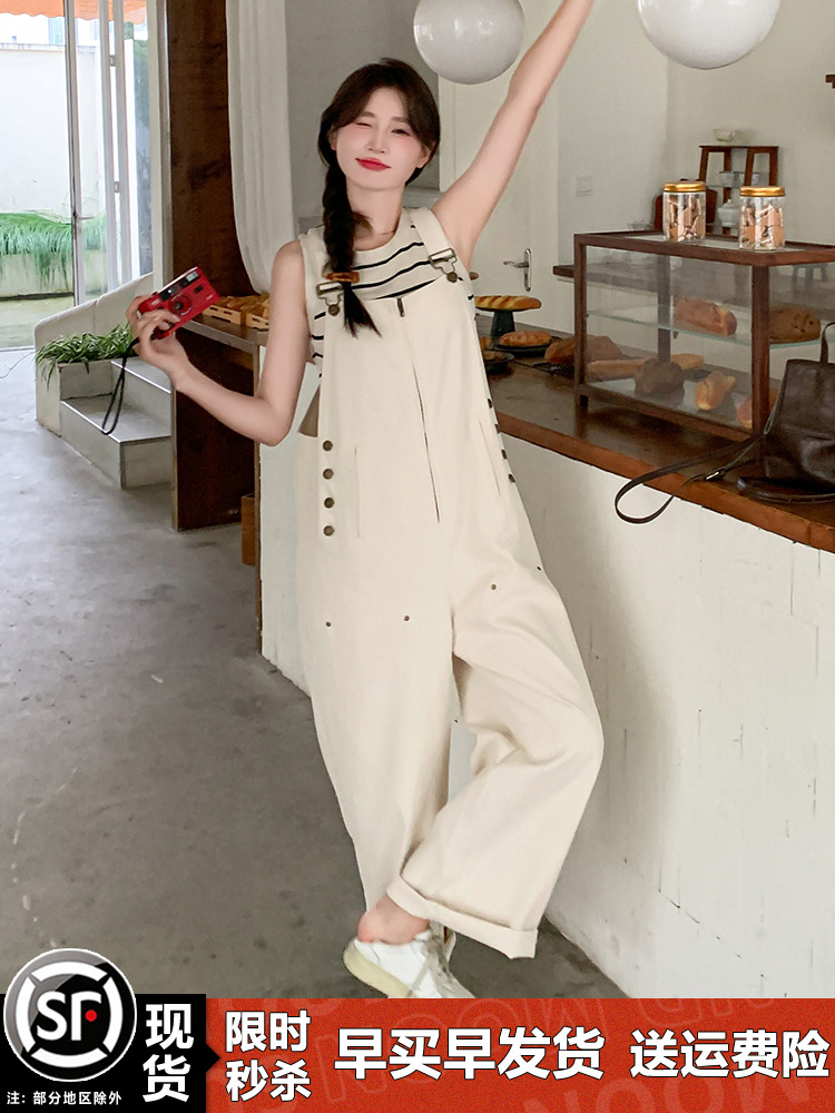 Off-White College Style Women's Overalls - Trendy Casual Loose Fit for Summer 2025, Age-Reducing and Lightweight Off-White College Style Women's Overalls - Trendy Casual Loose Fit for Summer 2025, Age-Reducing and Lightweight