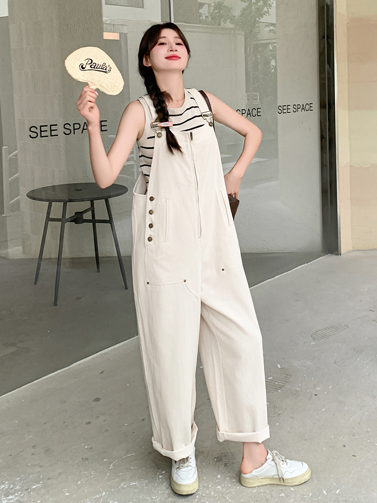 Off-White College Style Women's Overalls - Trendy Casual Loose Fit for Summer 2025, Age-Reducing and Lightweight Off-White College Style Women's Overalls - Trendy Casual Loose Fit for Summer 2025, Age-Reducing and Lightweight